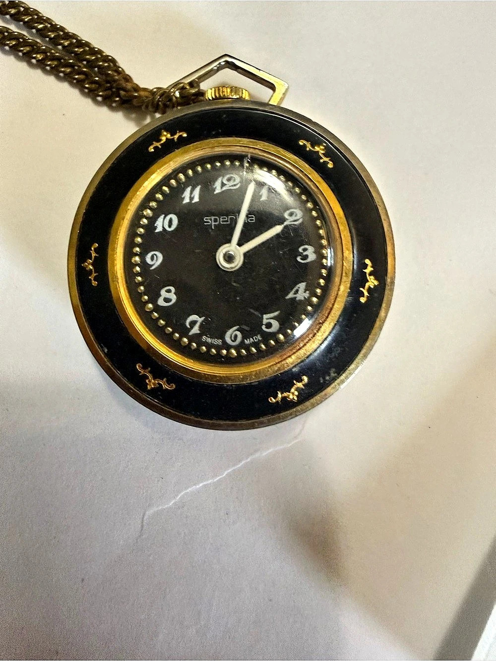Sperina Vintage Swiss Pendant Pocket Watch Black & Gold working condition